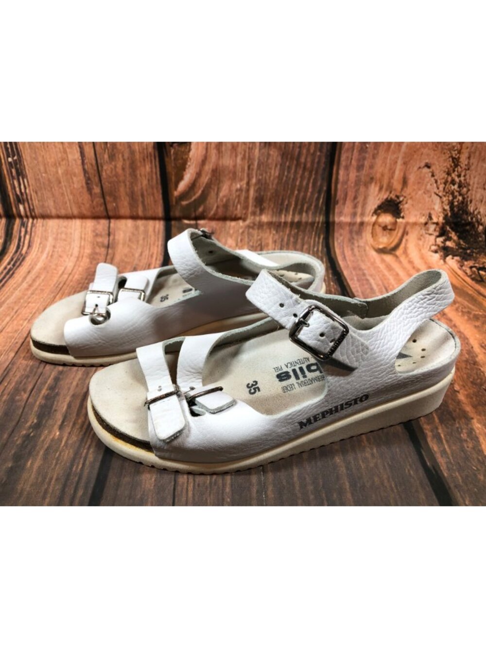 Mephisto White Leather Ankle Strap Buckles Sandals Womens 35 (4c5)